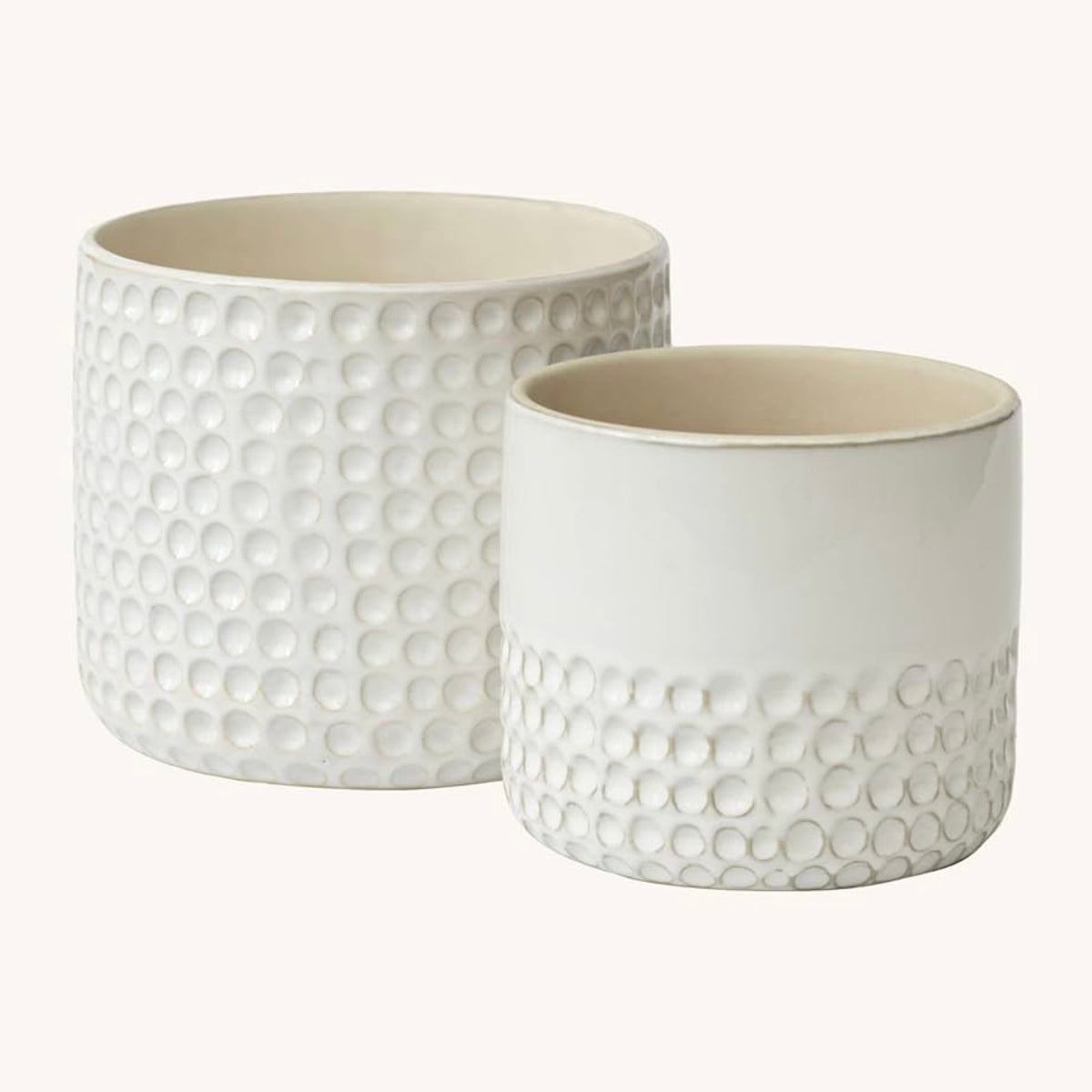 Maceteros cerámica blancos puntos