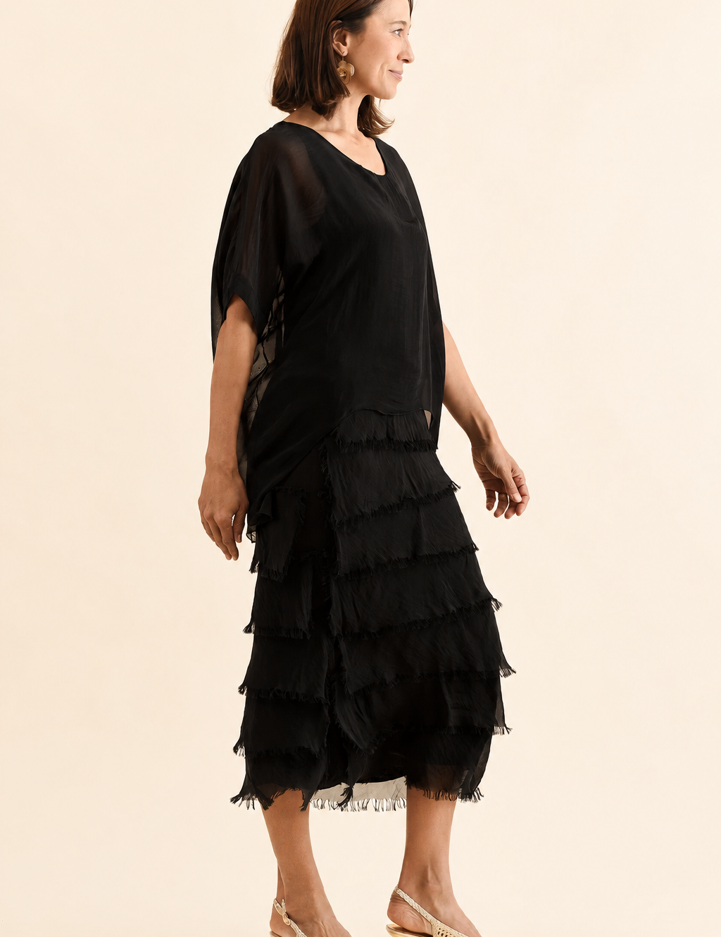Vestido seda capas italiano