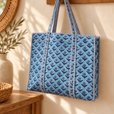 Bolso algodón flores celeste