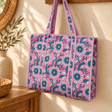 Bolso algodón flores rosa
