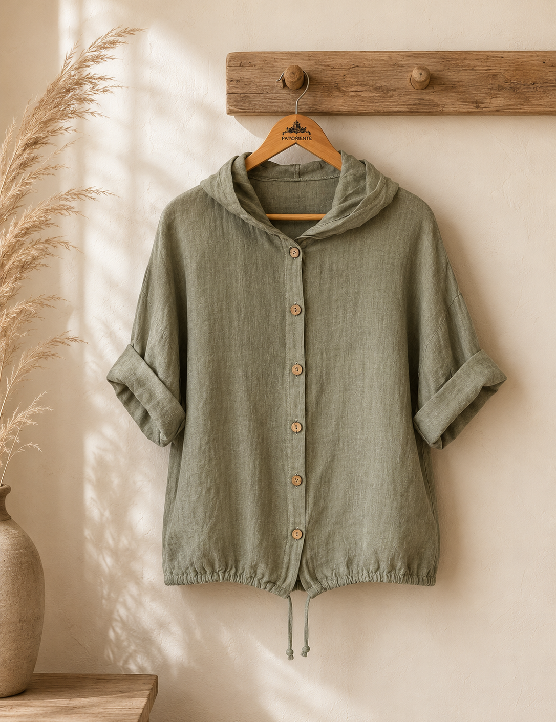 Chaqueta capucha lino italiana
