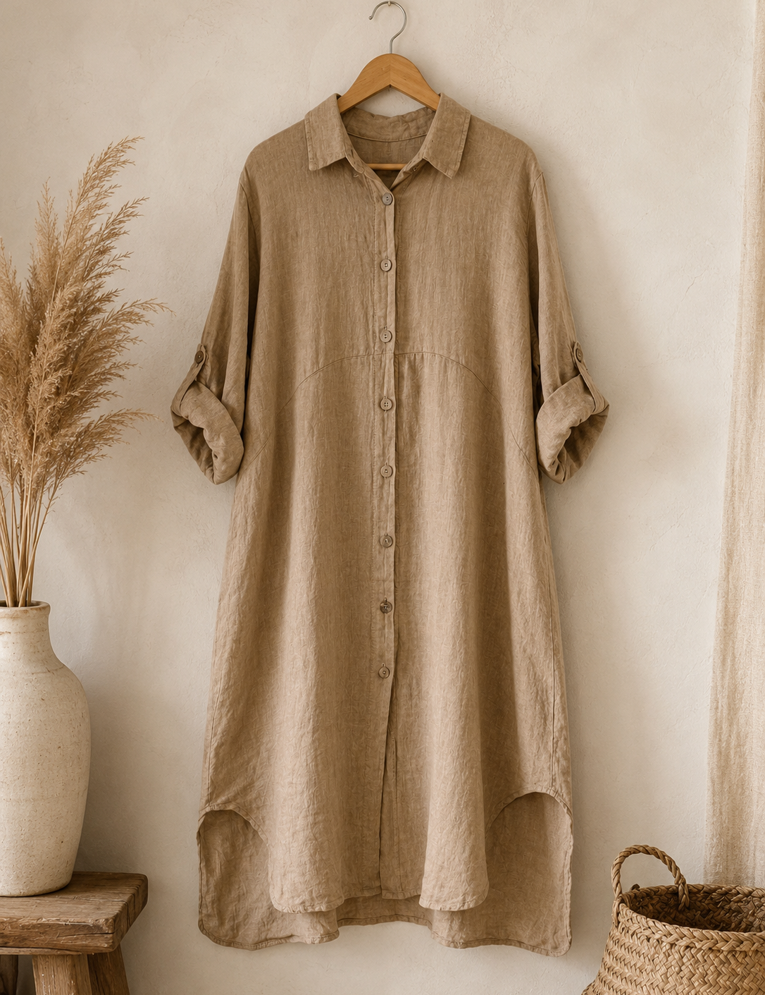 Vestido intermedio botones lino italiano