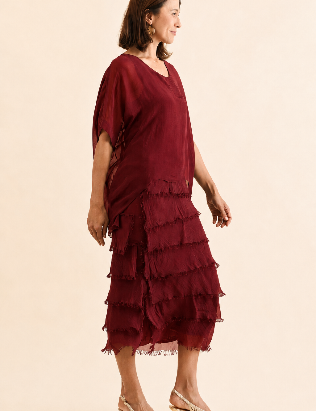 Vestido seda capas italiano