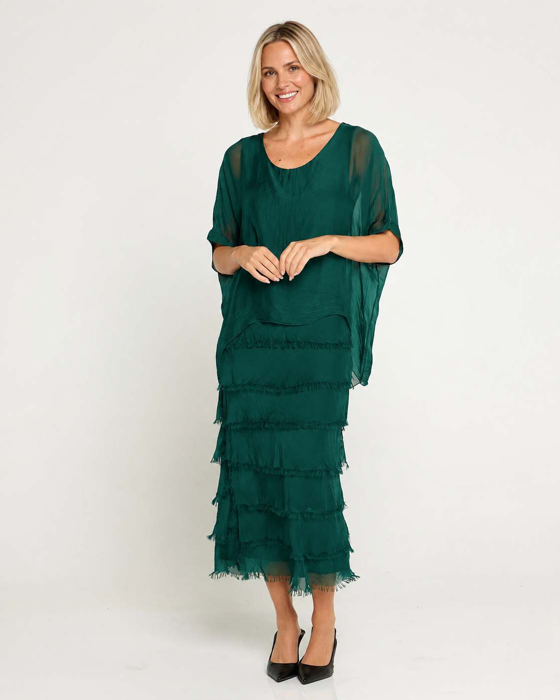 Vestido seda capas italiano