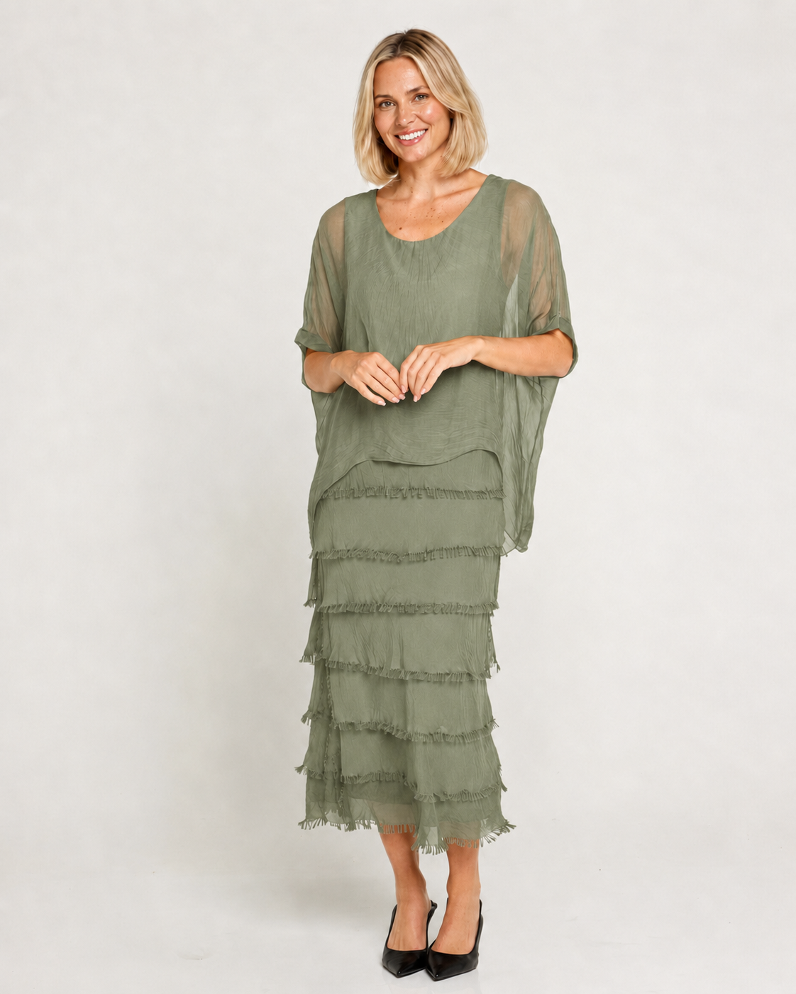 Vestido seda capas italiano