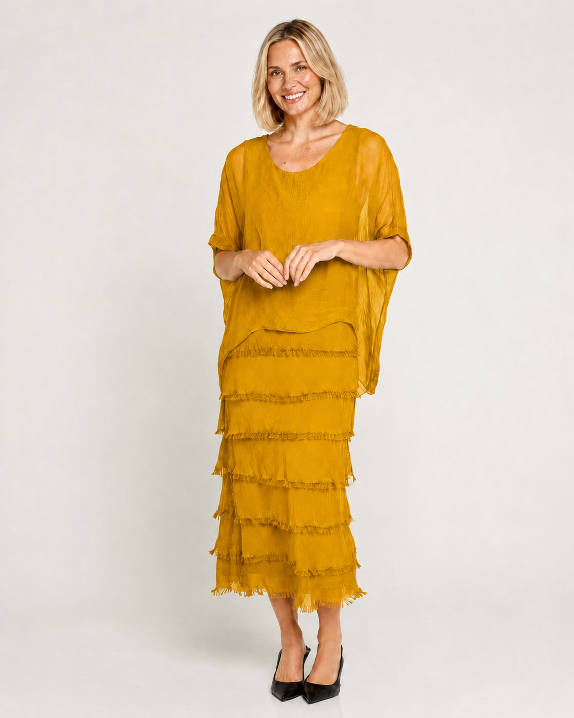 Vestido seda capas italiano