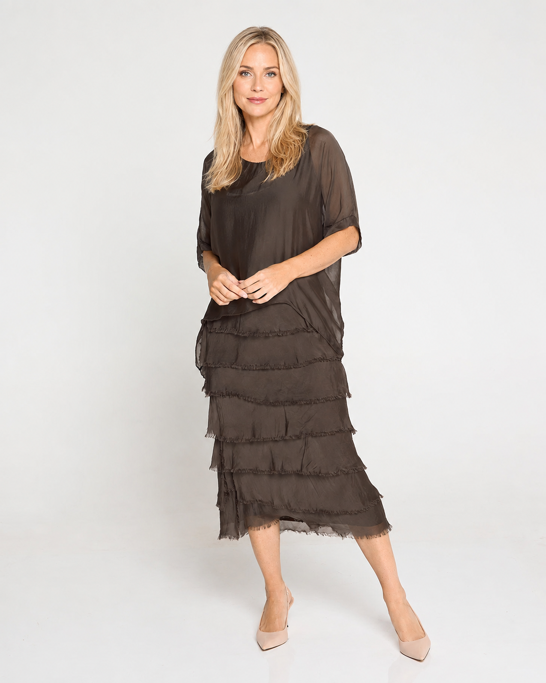 Vestido seda capas italiano