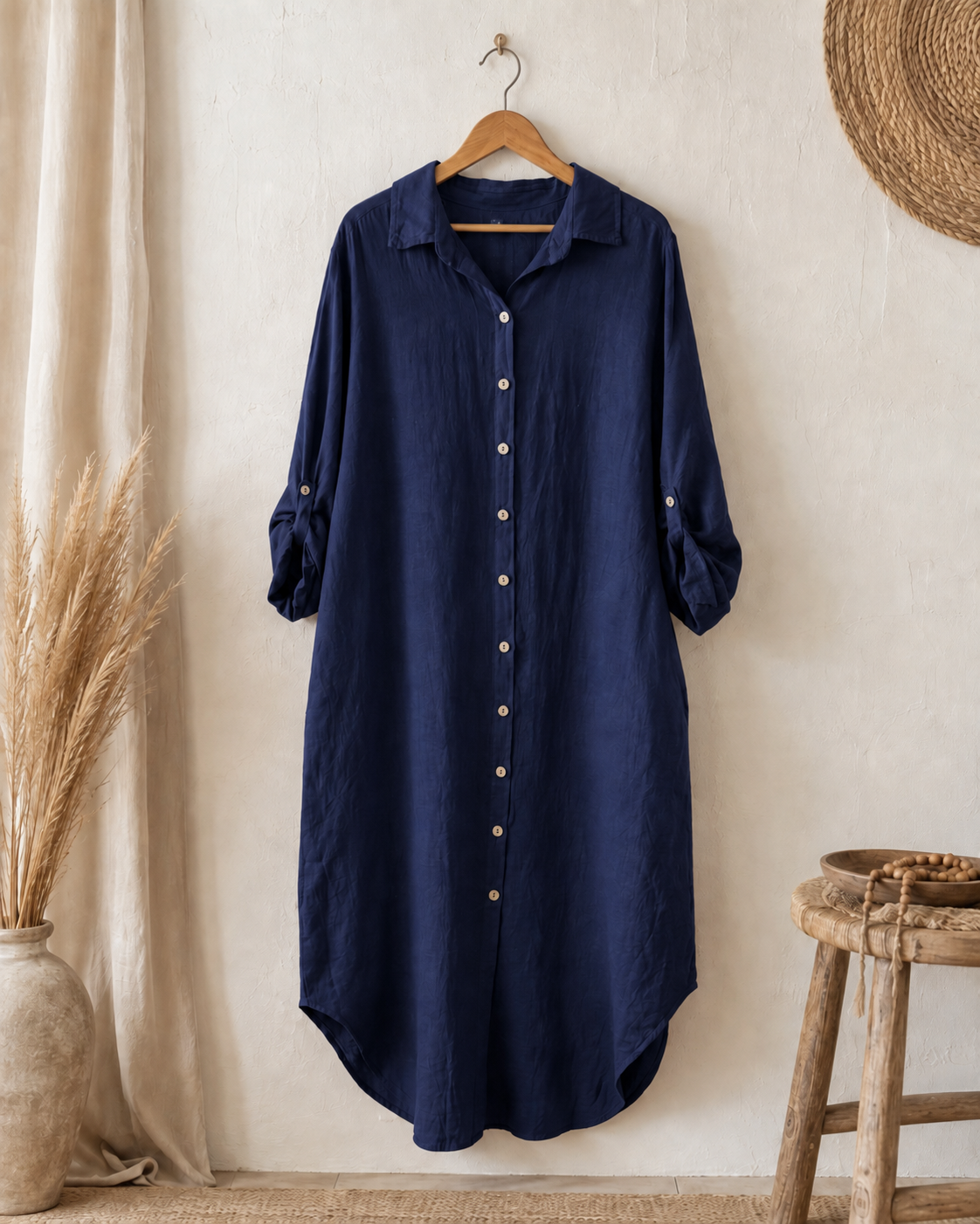 Vestido largo botones lino italiano