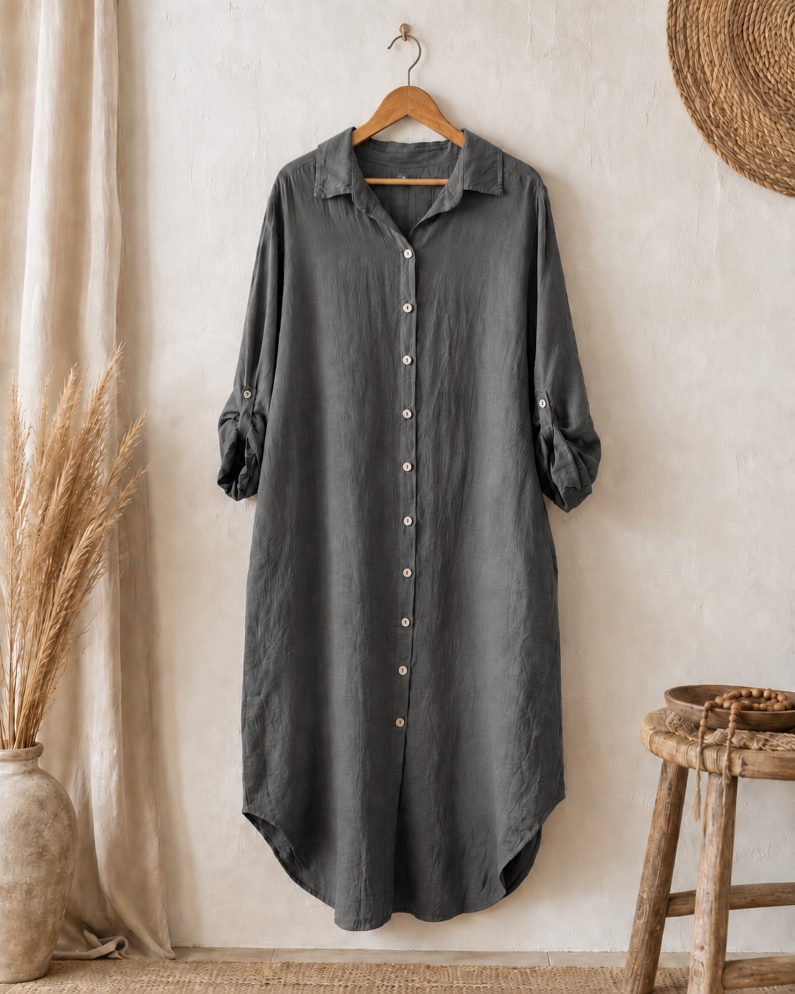 Vestido largo botones lino italiano