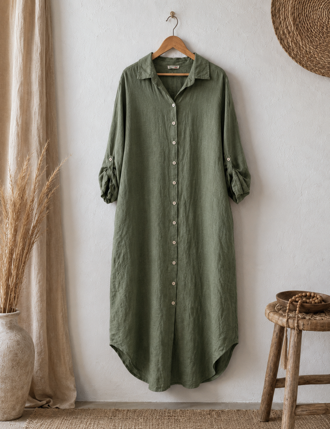 Vestido largo botones lino italiano