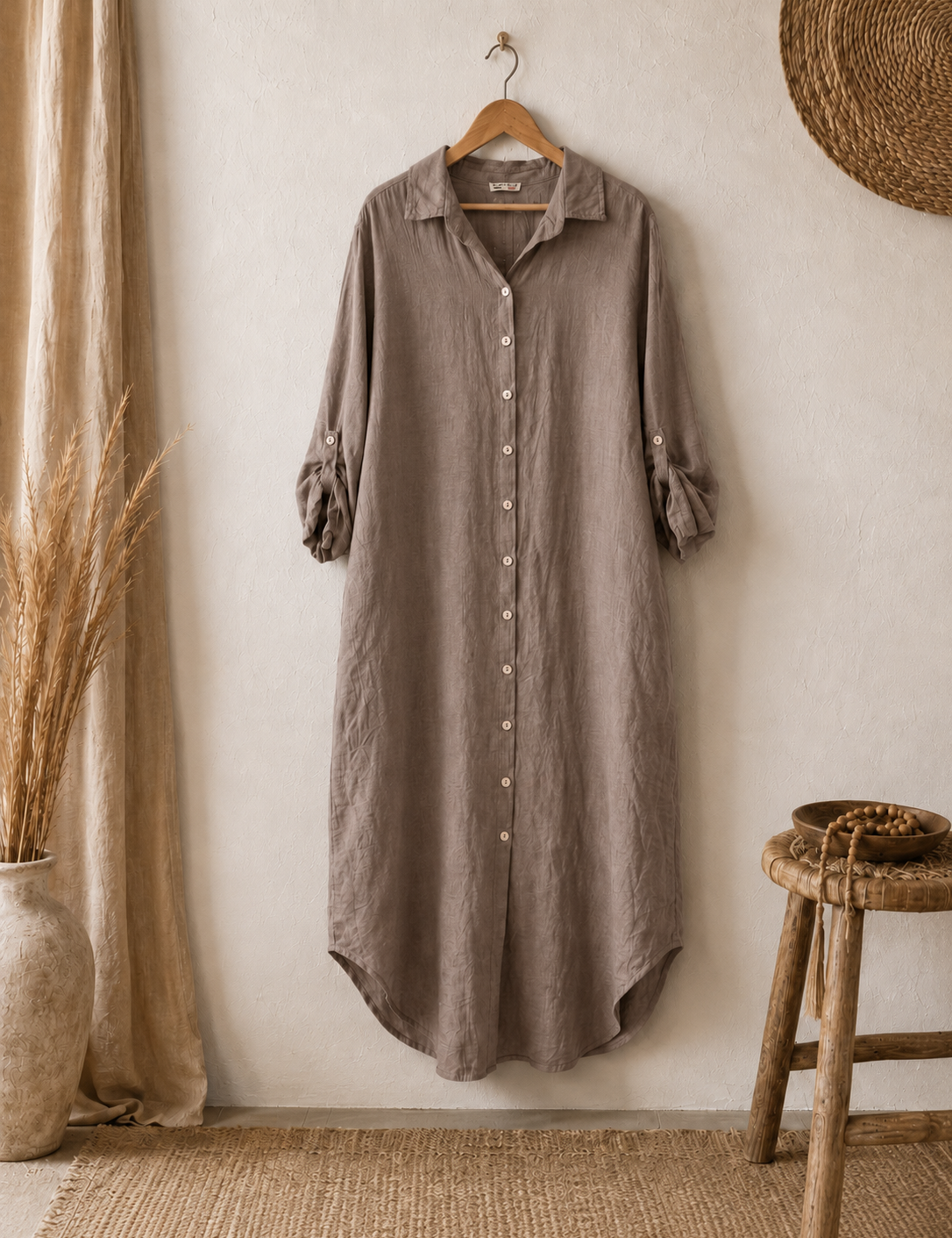 Vestido largo botones lino italiano