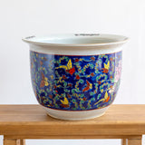 Macetero cerámica pintado azul XL