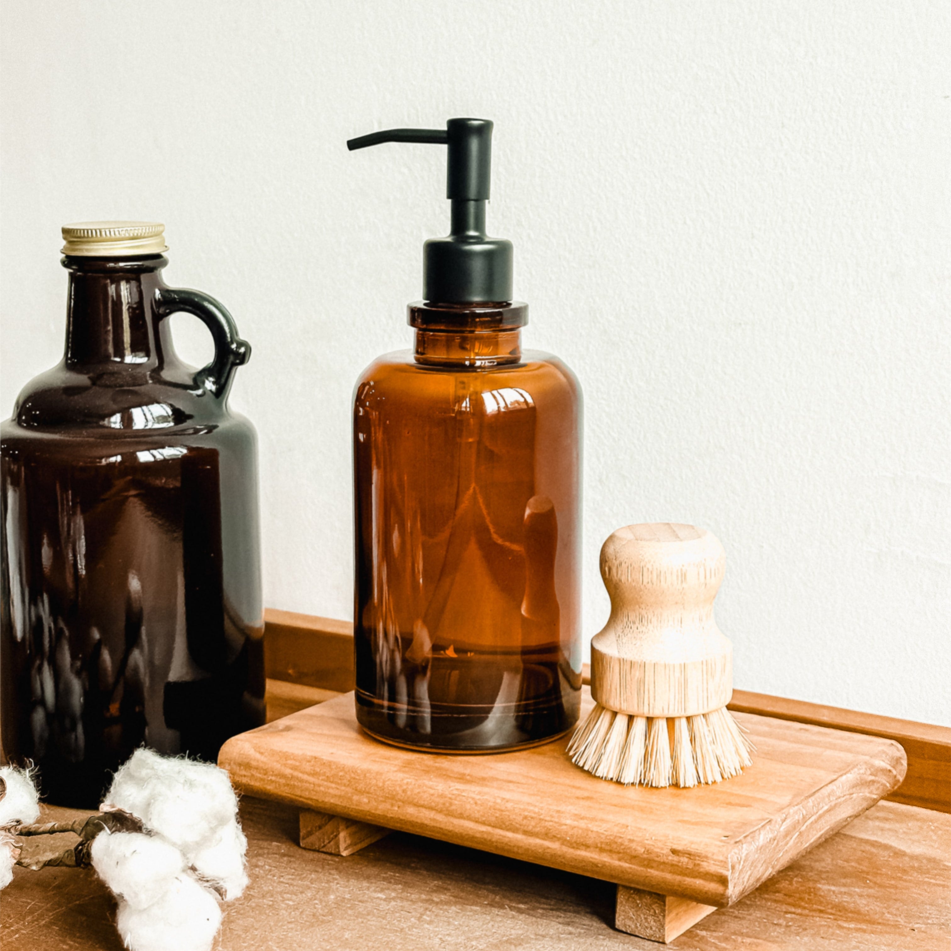 Dispensador ámbar vidrio ACERO 500 ml