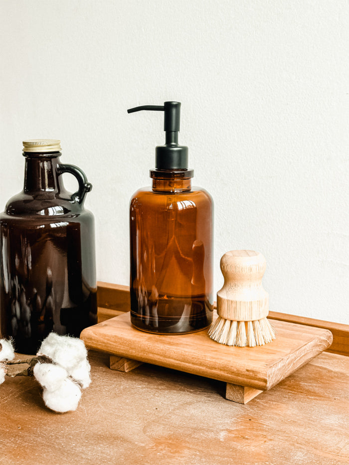 Dispensador ámbar vidrio ACERO 500 ml