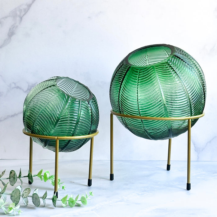 Florero esfera vidrio verde