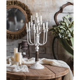 Candelabro metal madera blanco XL