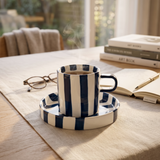 Set taza plato cerámica azul