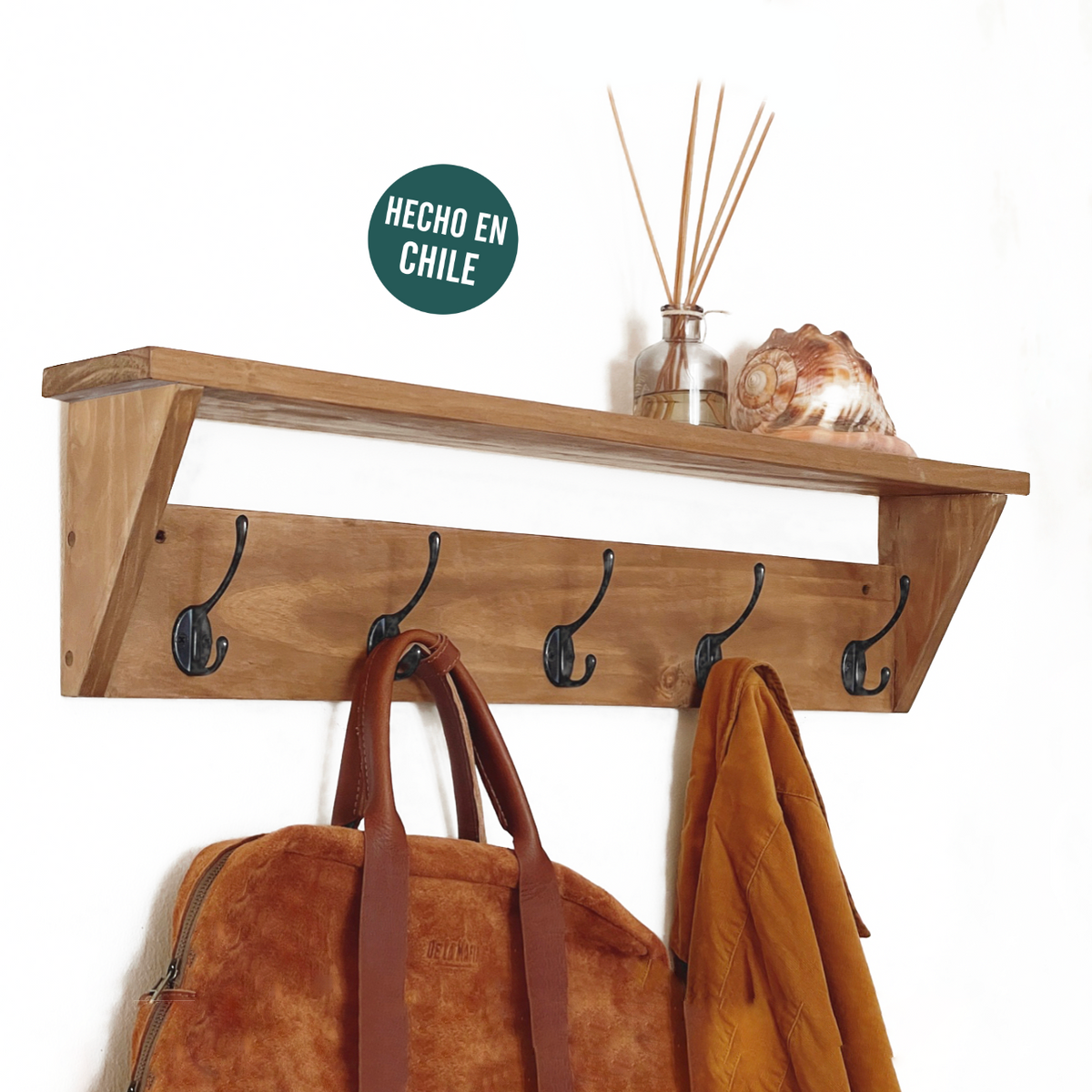 Perchero De Muro Perchero De Pared Con Estante En Madera Reciclada