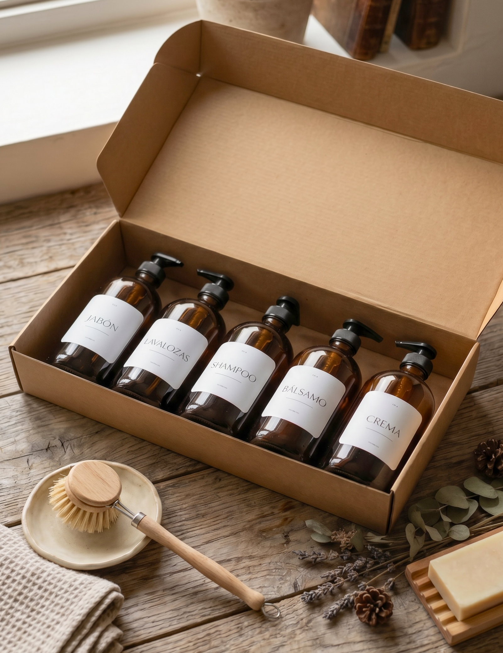 Pack cinco dispensadores ámbar vidrio
