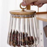 Contenedor vidrio asa dorada