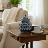 Frasco azul blanco bajo