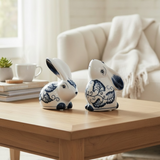 Conejo cerámica blanco azul