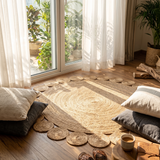 Alfombra yute borde círculos 120 cm