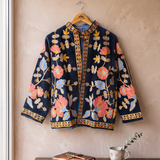 Chaqueta terciopelo azul flores