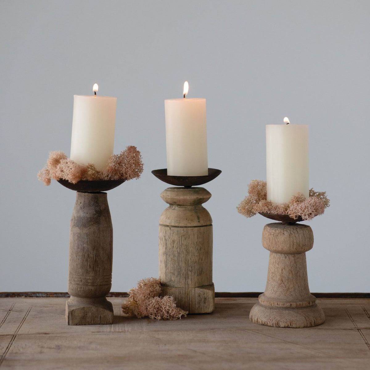 Set tres candelabros madera