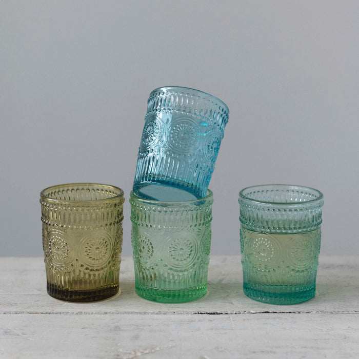 Set vasos vidrio relieve