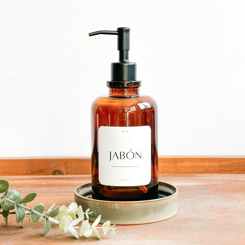 Dispensador ámbar vidrio ACERO 500 ml