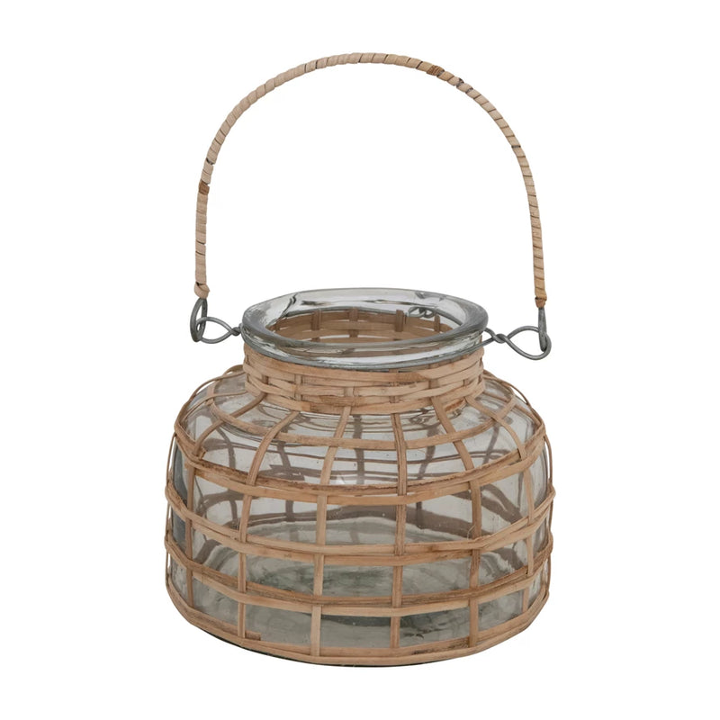 Porta vela vidrio ratán